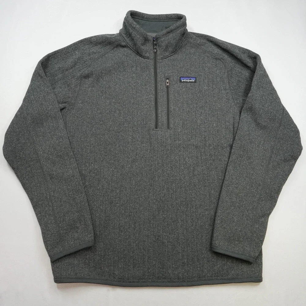 Patagonia Better Sweater rib knit 1/4 zip Gray Fleece Mens Sz Large Embroidered‎